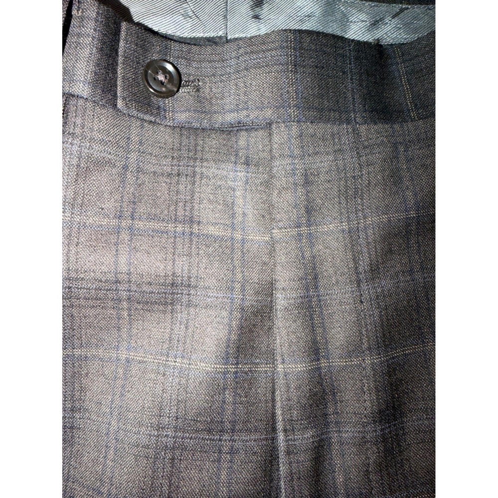 Calvin Klein X Slim Fit Mens Brown Plaid 2 Piece Wool Blend Suit 42L 34W 32L - Picture 10 of 11